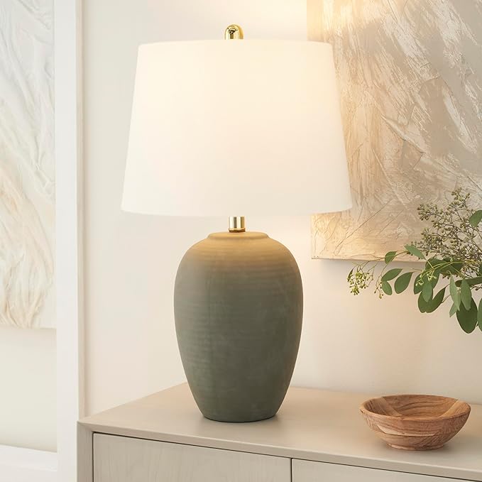 Nourison Home 23" Olive Green Ceramic Pot Table Lamp - Image 2