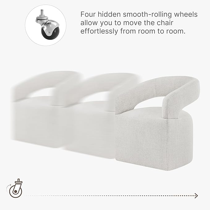 Upholstered Dining Chairs with Casters Modern Barrel Side Armchair with Rollers - Image 4