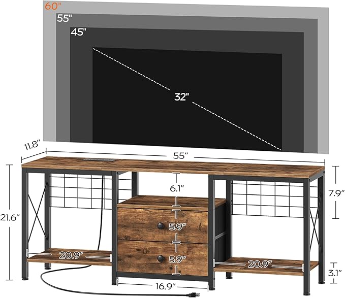 TV Stand with Power Outlet Up to 60 Inch, Entertainment Center with 2 Fabric - Image 6