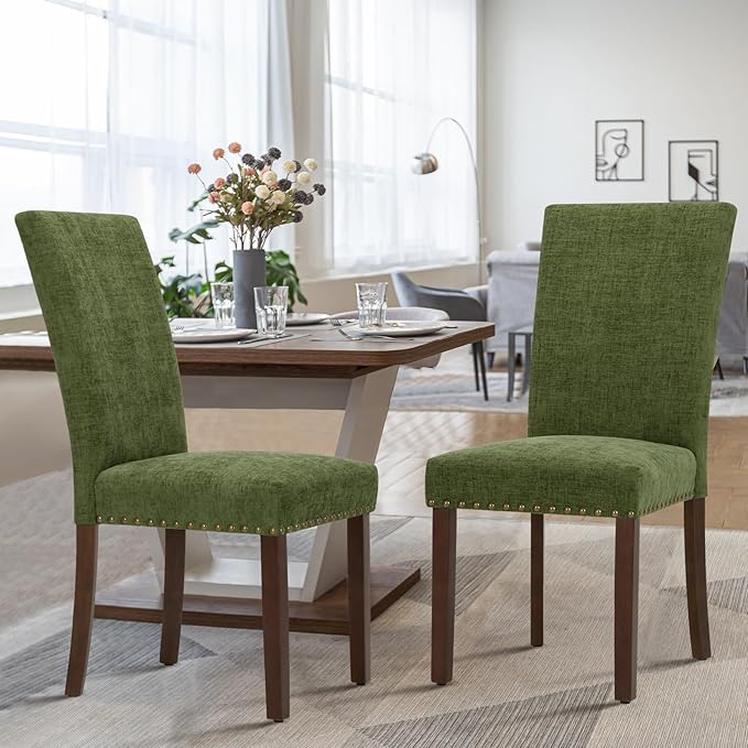 COLAMY Upholstered Parsons Dining Chairs Set of 2, Fabric Dining Room Kitchen - Image 4