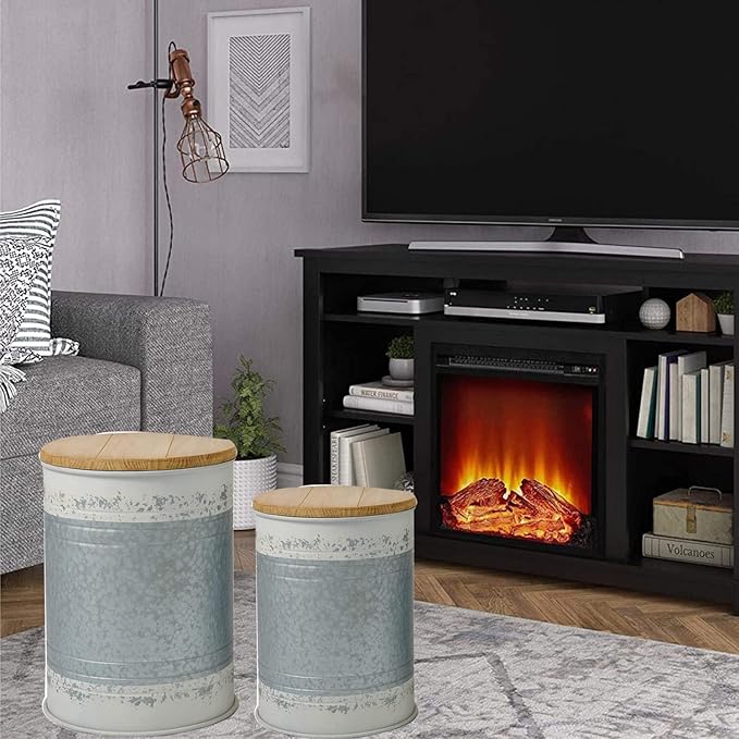 Glitzhome Farmhouse Accent Side Table, Metal Storage Stool Ottoman - Image 5
