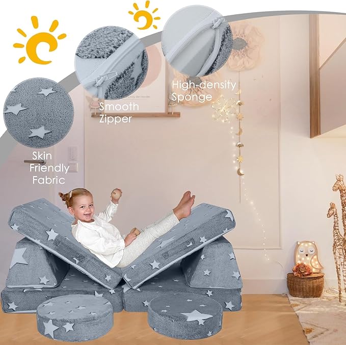 MeMoreCool 8-Piece Kids Modular Play Couch — Glow-in-The-Dark Star Foam Sofa Set - Image 4