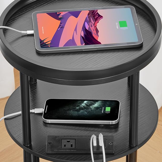 Small Round Side Table with Charging Station - Image 8