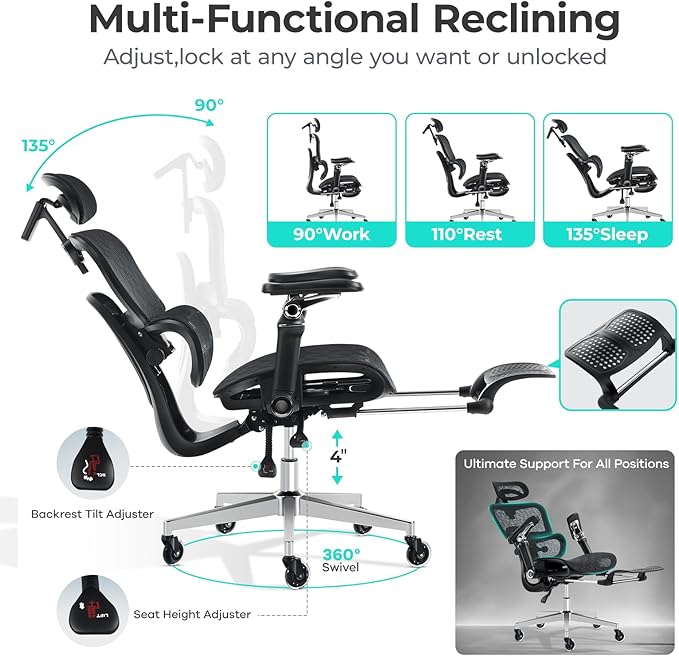Ergonomic Office Chair with 9D Arms, Adjustable Seat Depth, 3D Lumbar Support - Image 7