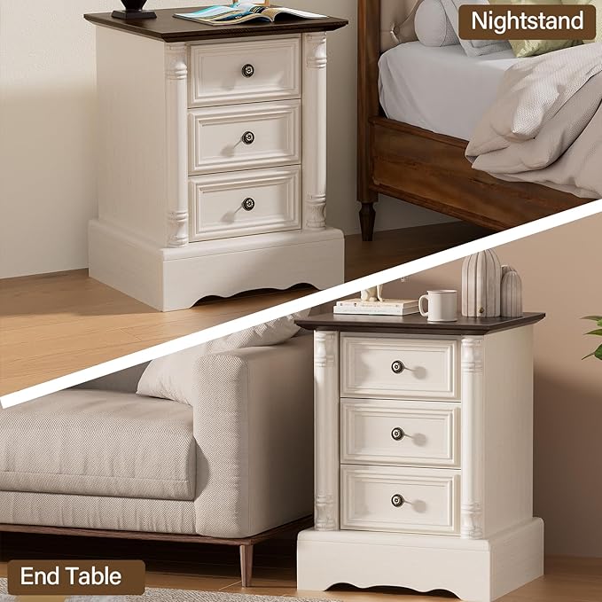Nightstand with 3 Drawers, Rustic Night Stand 18' Wide Side Table with Storage - Image 4