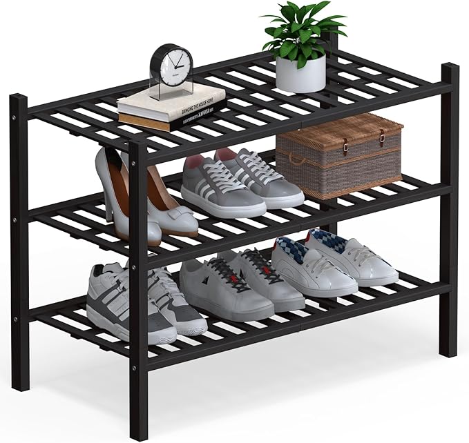 Haddockway Large 3 Tier Bamboo Shoe Rack Storage Organizer, Small Space by Haddockway