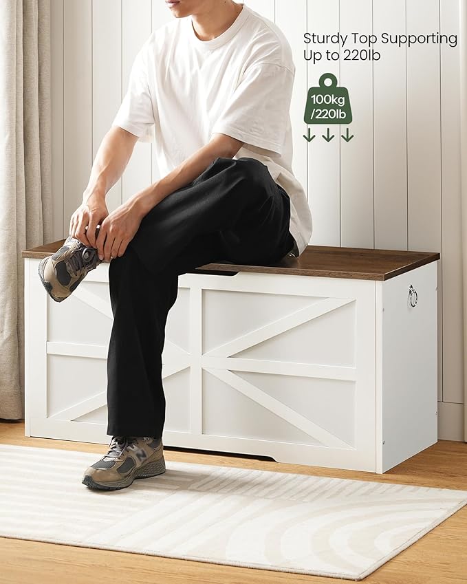 Storage Chest, 39.4" Wooden Storage Trunk, Modern Storage Bench - Image 4