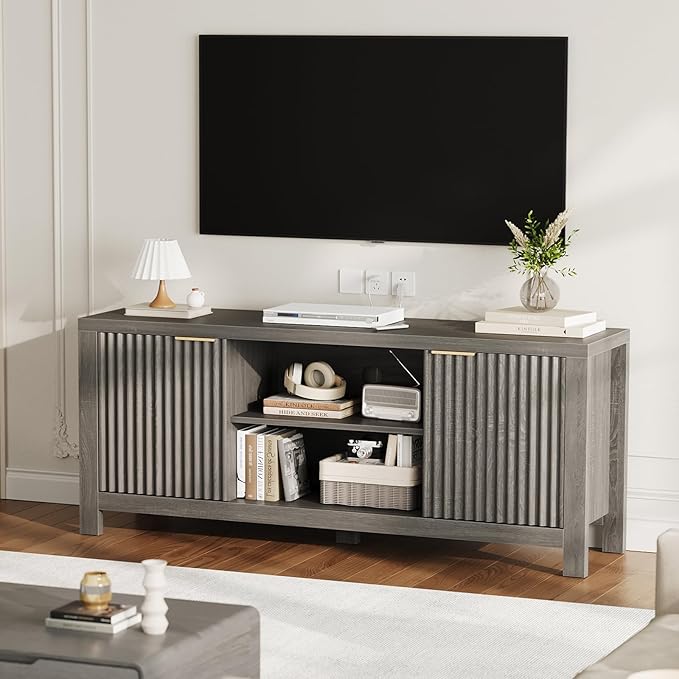 59" TV Stand for TVs Up to 65 Inches, Mid Century Modern TV Entertainment Center - Image 6