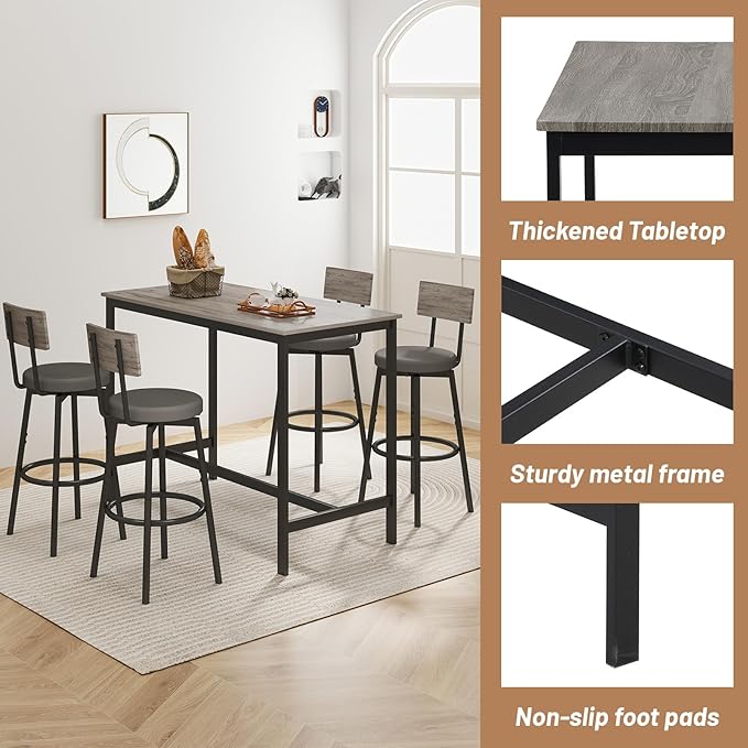 Dining Table Set for 4, 5-Piece Bar Table Set, Kitchen Table and Chairs - Image 3