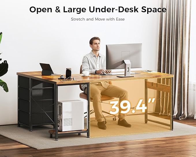 AODK L Shaped Desk with 4 Tier Drawers, L Shaped Computer Desk with USB - Image 5