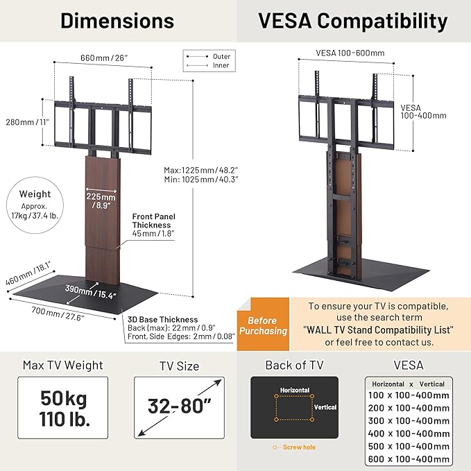 WALL V3 Low Type | Sleek Japanese 32-80 Inch Universal Side TV Stand Adjustable - Image 6