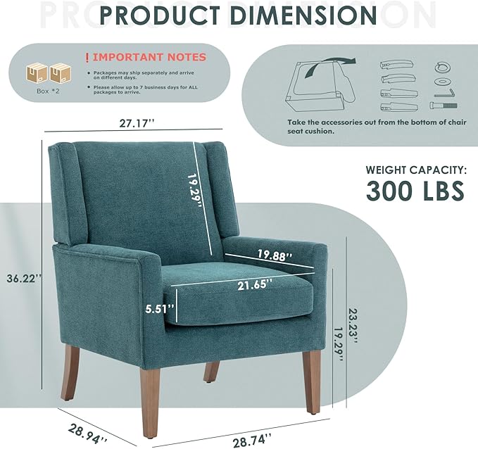 COLAMY Modern Wingback Living Room Chair Set of 2, Upholstered Fabric Accent - Image 2