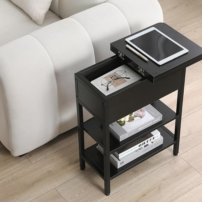 Modern End Table with Charging Station, Narrow Side Table with USB Ports & - Image 4