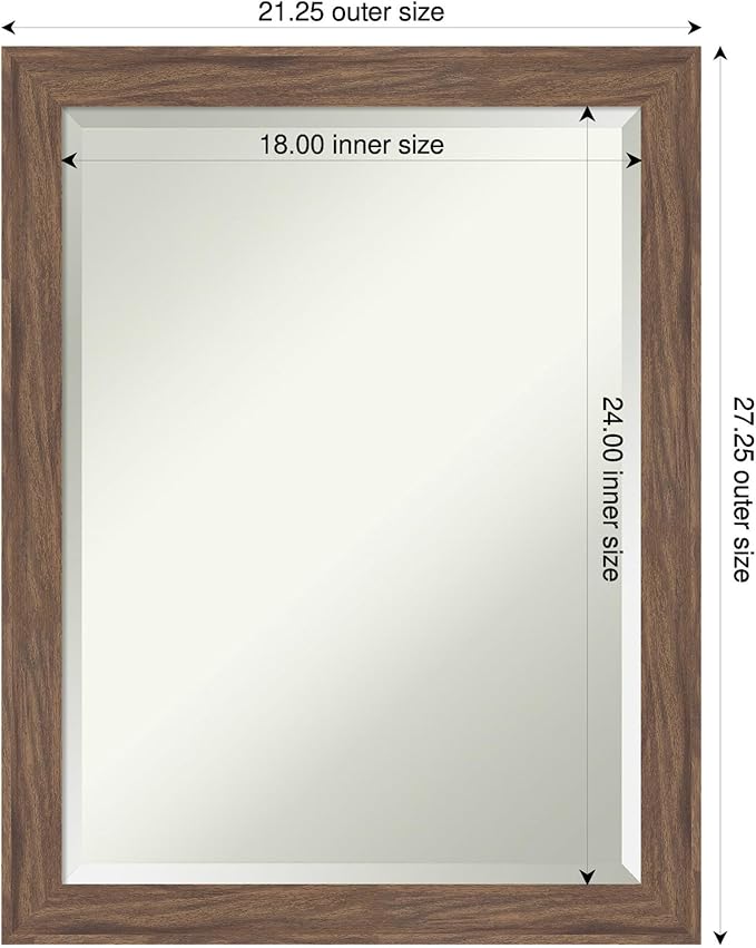 Amanti Art Brown Wall Mirror 27x21 Pia Medium Brown Narrow Rectangle Bathroom - Image 3