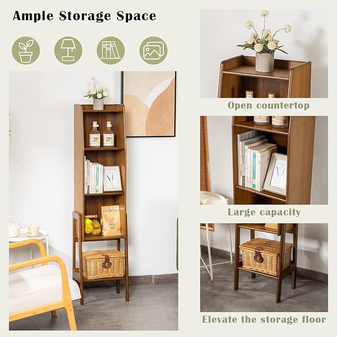 4 Tier Bamboo Bookcase, Classical Modern Bookshelf, Dispaly Shelves, Bamboo - Image 4