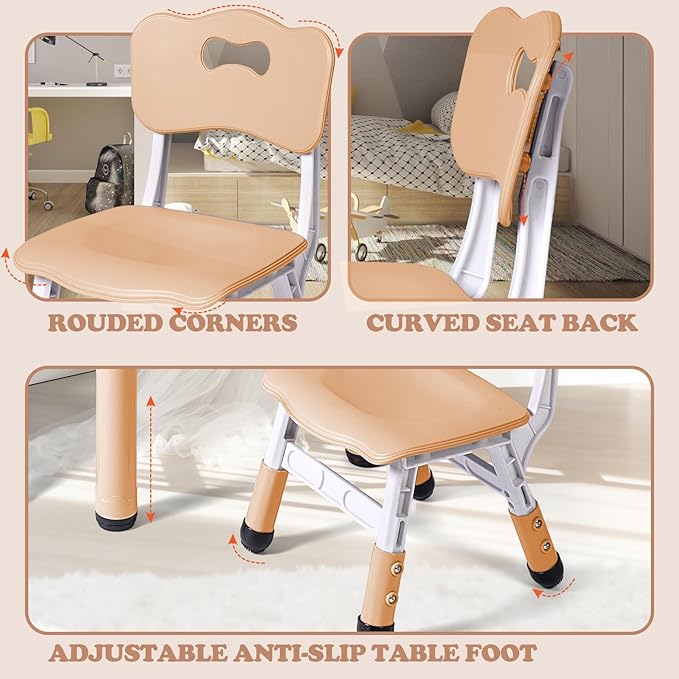 Kids Table and 2 Chairs Set, Height Adjustable Toddler Study Table and Chair Set - Image 6