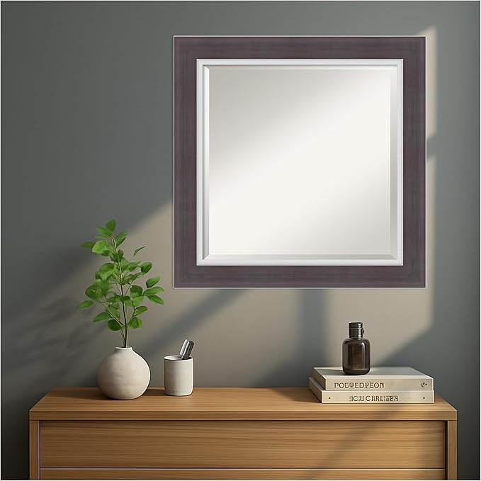 Amanti Art Brown Wall Mirror 26x26 Ellie Brown Silver Square Bathroom Mirror - Image 6