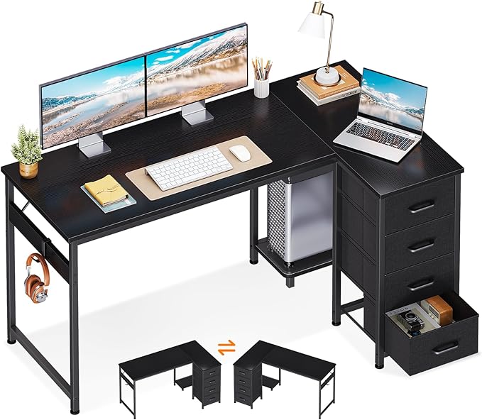 Casaottima L Shaped Desk with 4 Drawers, Reversible Kids Study Table with CPU by Casaottima