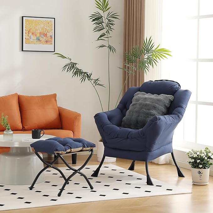 Large Lazy Chair with Ottoman, Accent Reading Chairs with a Throw Pillow - Image 2