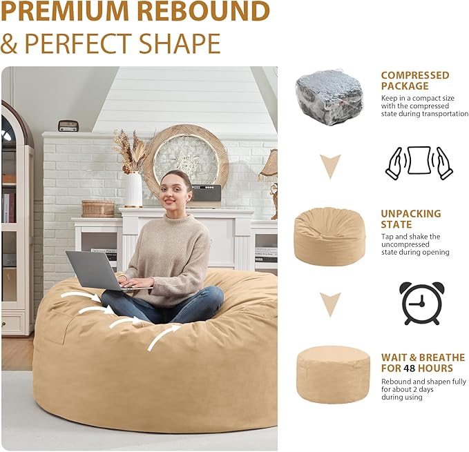 3FT Bean Bag Chair, Comfy Bean Bag Chairs - Image 6