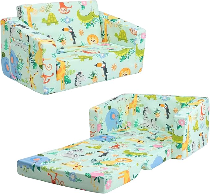 Foldable Kids Sofas Couch 2 in 1 Children Convertible Sofa to Lounger Flip Open by Decalsweet