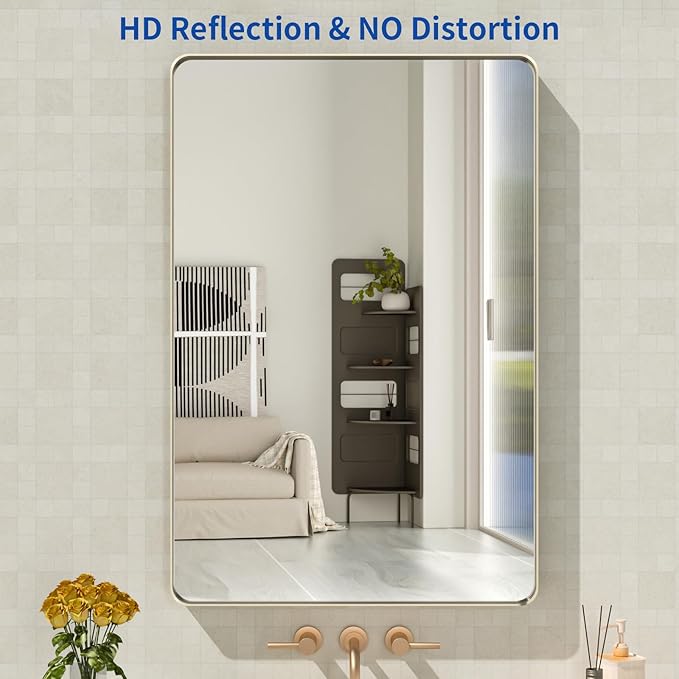 WEER 24X36 Inch Brushed Nickel Bathroom Mirror, Brushed Silver Metal Frame - Image 2