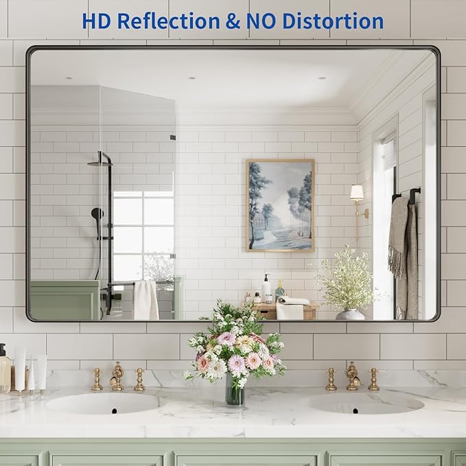 WEER Black Bathroom Mirror for Wall, 60X40 Inch Matte Black Mirror, Rectangular - Image 2