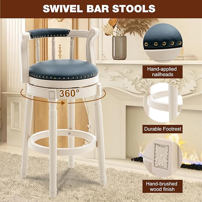 CozyRain Bar Stools Modern Swivel Barstools, Kitchen Counter Genuine Leather - Image 6