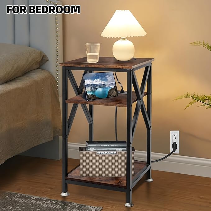 End Table with Charging Station, End Tables Living Room Set of 2 Farmhouse - Image 7