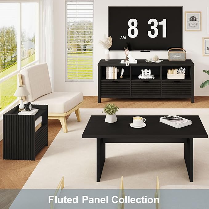 BON AUGURE Black TV Stand, Modern Entertainment Center - Image 8