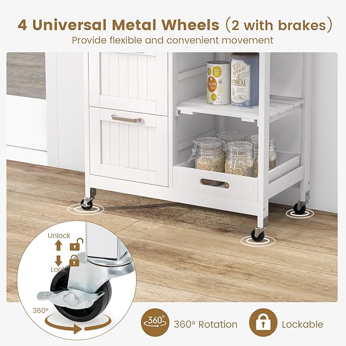 COSTWAY Kitchen Storage Island Cart on Wheels, Kitchen Rolling Trolley Cart - Image 4