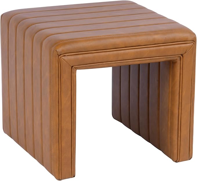 HomePop Modern Channel Tufted Faux Leather Ottoman Home Décor|Ottoman - Image 7