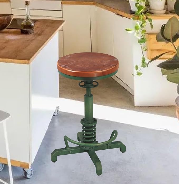 Topower Industrial Retro Vintage Farm Wooden Seat Tractor Stool Kitchen Swivel - Image 4