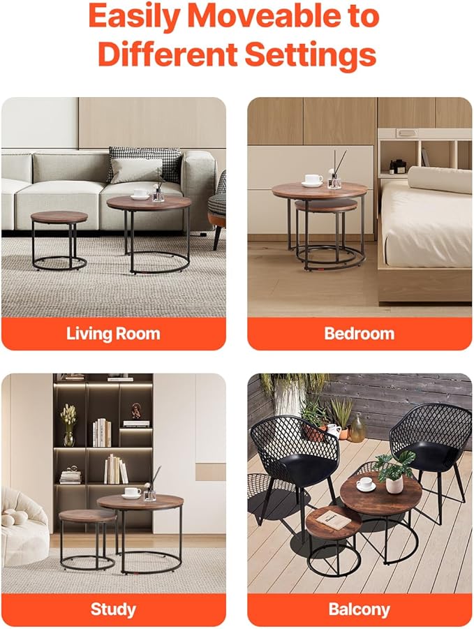 VEVOR Nesting Tables, Coffee Table Set of 2, 23.6 inch Round Coffee Table - Image 8