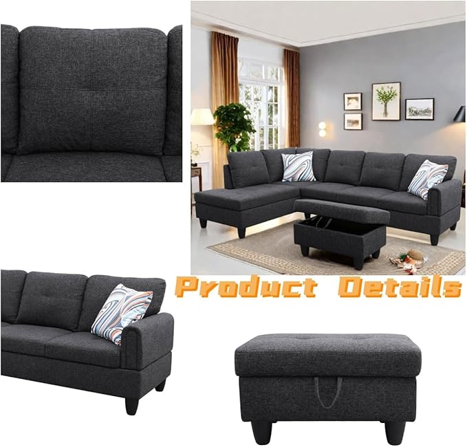 L Shaped Sectional Couch with Otttoman, Apartments - Image 4