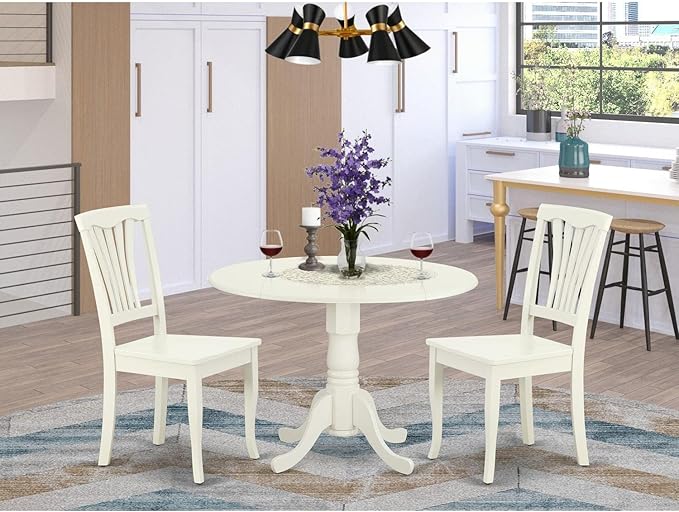 East West Furniture DLAV3-LWH-W 3 Piece Dining Table Set - Image 2