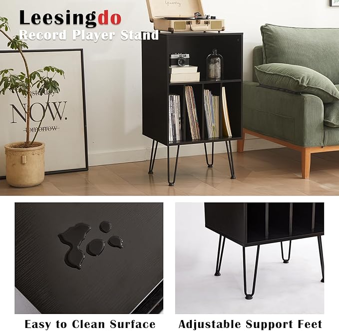 Record Player Stand with Vinyl Storage, Vinyl Record Storage Cabinet Holds Up - Image 3
