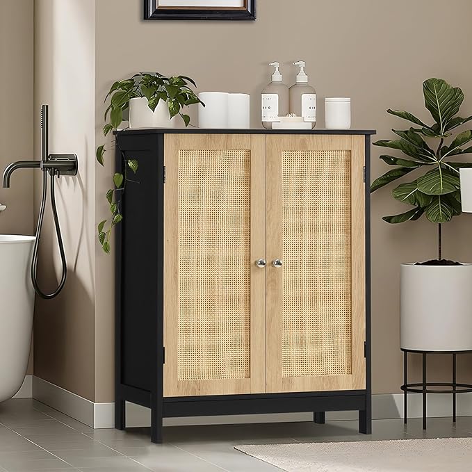 Iwell Storage Cabinet with Rattan Doors, Bathroom Storage Cabinet with - Image 2