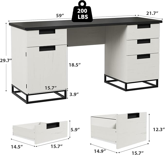 Garvee 59" Farmhouse Executive Desk, Home Office Desk - Image 3