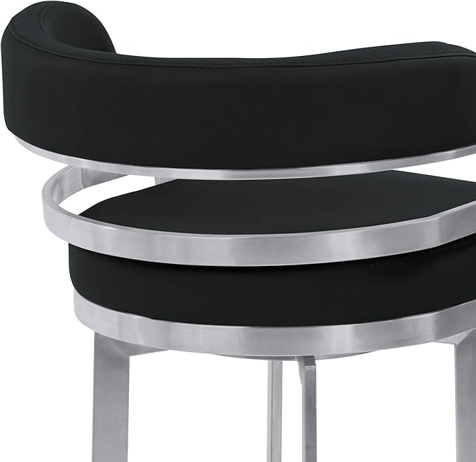 Armen Living Prinz 26" Counter Height Swivel Barstool in Black Faux Leather and - Image 7