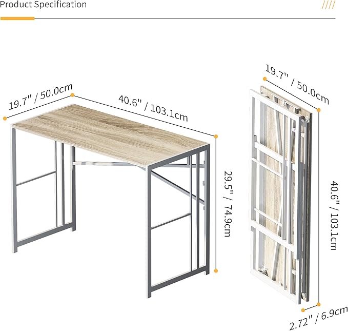 Folding Desk 40 inch Writing Gaming Computer Camping Table, No Assembly - Image 3