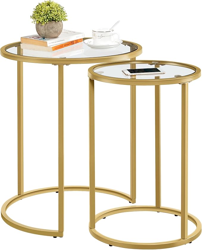 Yaheetech Round Nesting Side Table Stacking Coffee Table, Mustard Gold by Yaheetech