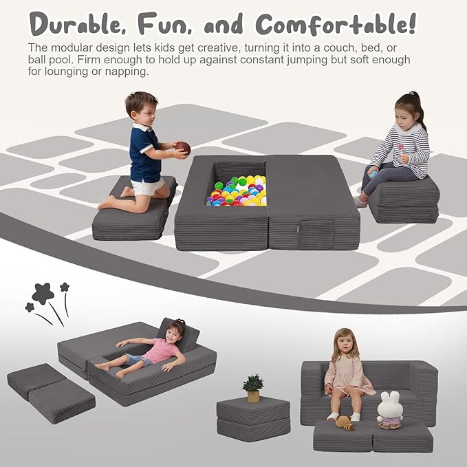 MeMoreCool Modular Kids Couch, Corduroy Play Toddler Couch - Image 3