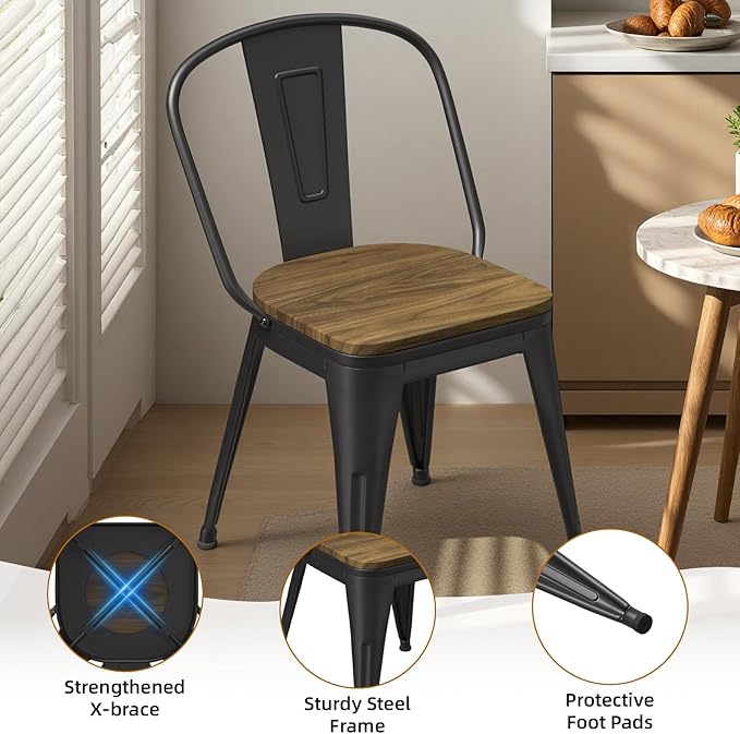 18 Inch Dining Chairs Set of 4, Farmhouse Metal Chairs - Image 5
