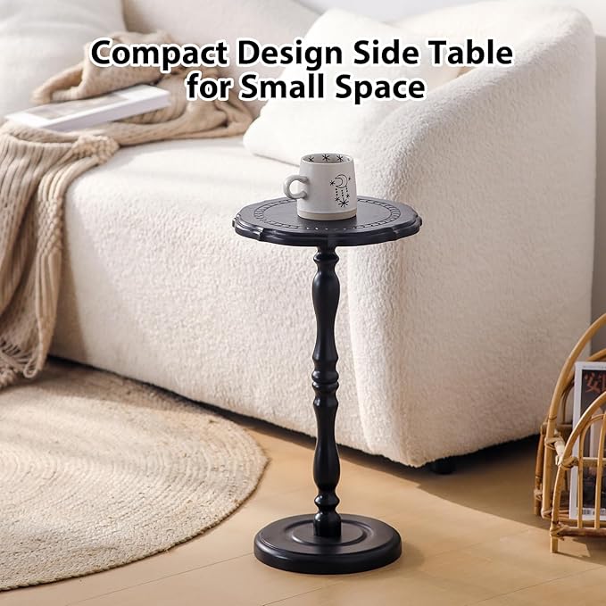 Drink Table, Small Side Table for Small Spaces, Round Solid Wood Modern Accent - Image 6