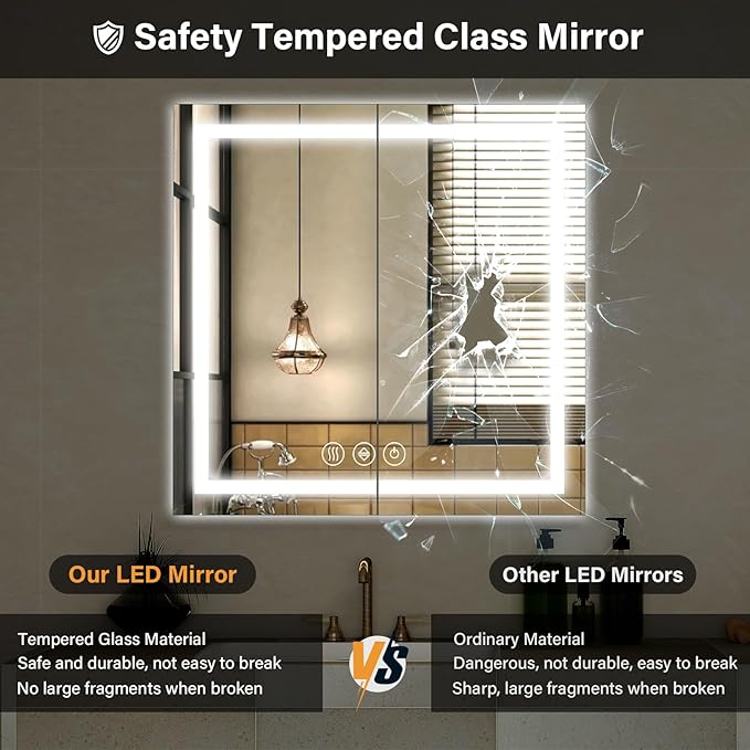 40"x 40" LED Bathroom Mirror, Backlit + Front Lit, LED Bathroom Mirror - Image 5