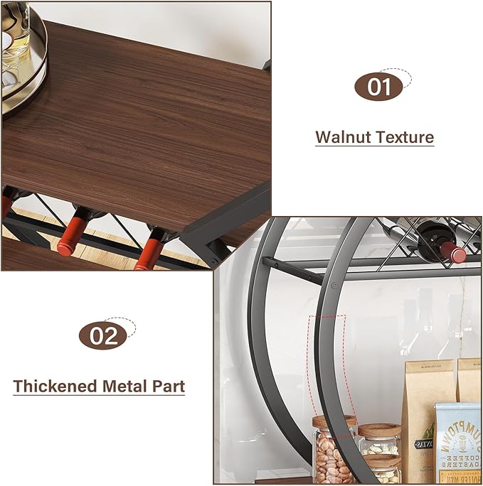 LVB Modern Gold Bar Cart, Industrial Rolling Serving Wine Cart - Image 7