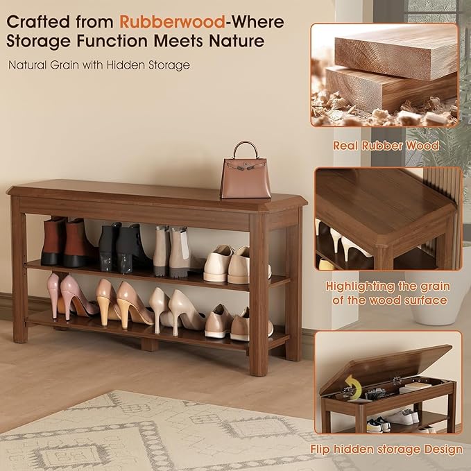 Shoe Rack for Front Door Entrance, Solid Wood Shoe Bench for Closet, Holds Up - Image 5