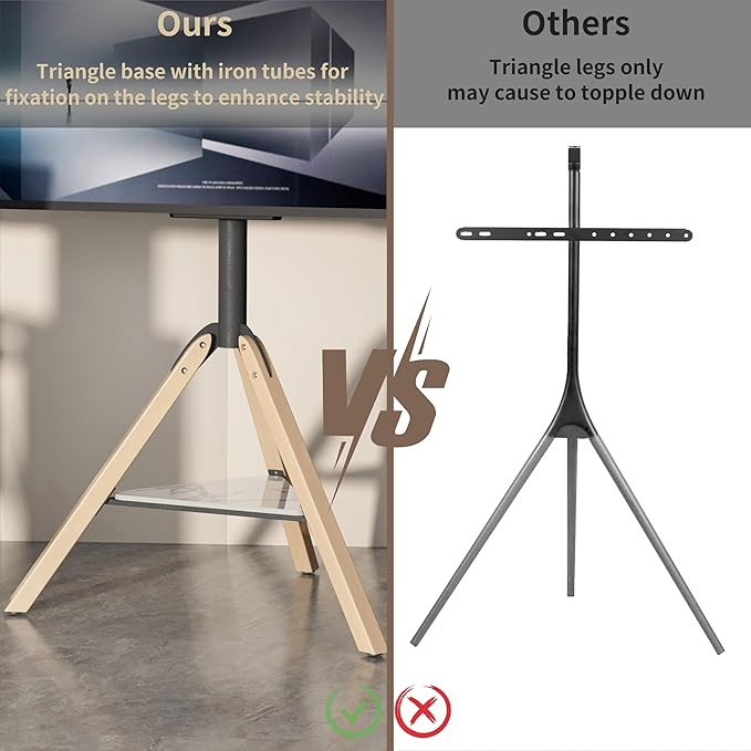 unho Corner TV Stand Floor for 40-75 inch TVs Solid Wood Leg Bearing up to 110lb - Image 3