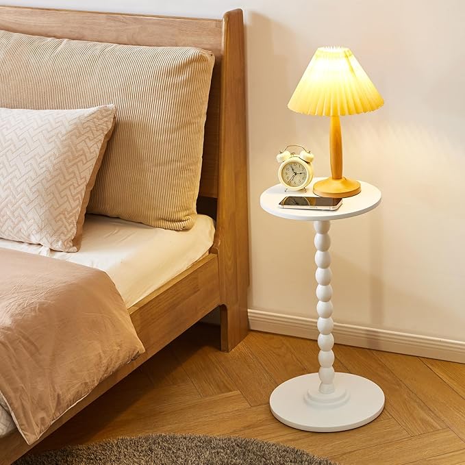 Side Table, Wood Round Drink Table, Small End Table, Weighted Base Pedestal - Image 2